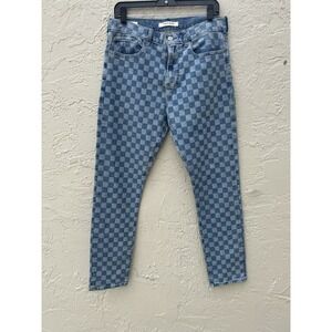 PacSun Slim Taper Checkerboard Print Blue Denim Jeans Mens 31x32